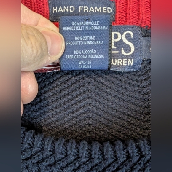 Chaps size large hand framed crew neck sweater in navy and red - Picture 5 of 10